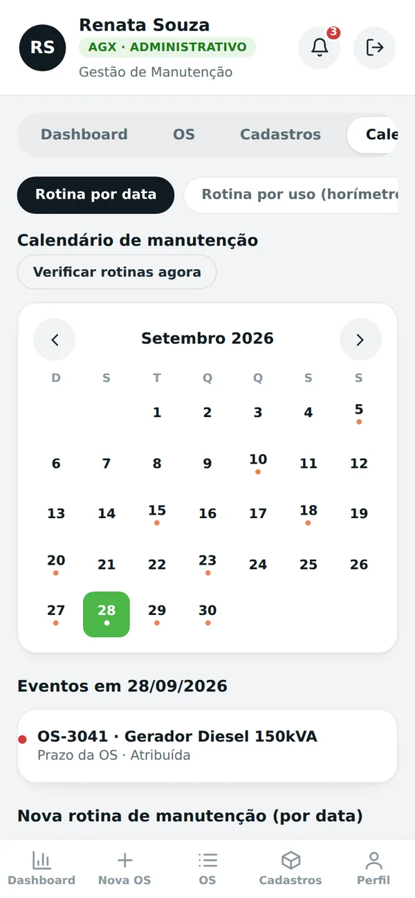 Calendário de manutenção preventiva
